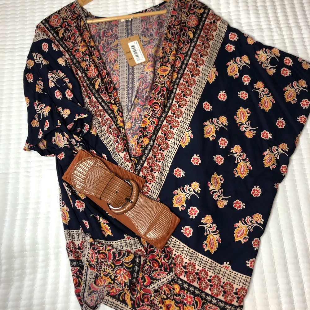 Navy Floral Kimono Plus Size 1X